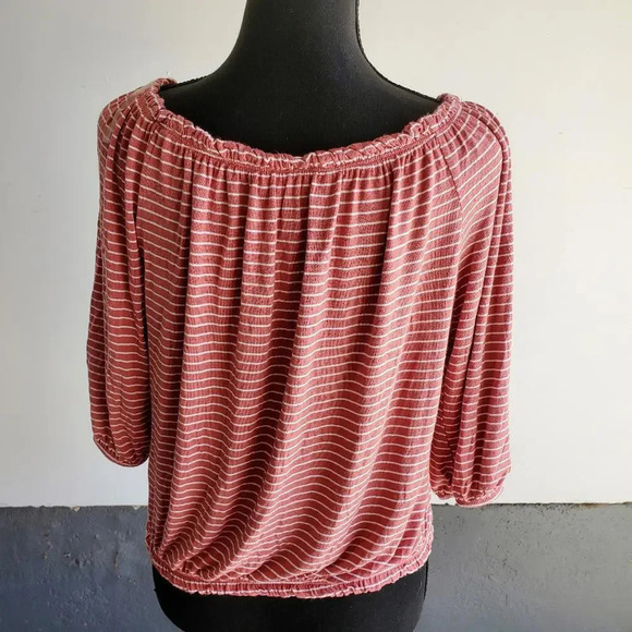 Free Kisses from Macy's Juniors Size Large Striped Mauve Tie Front Top EUC - Picture 6 of 9